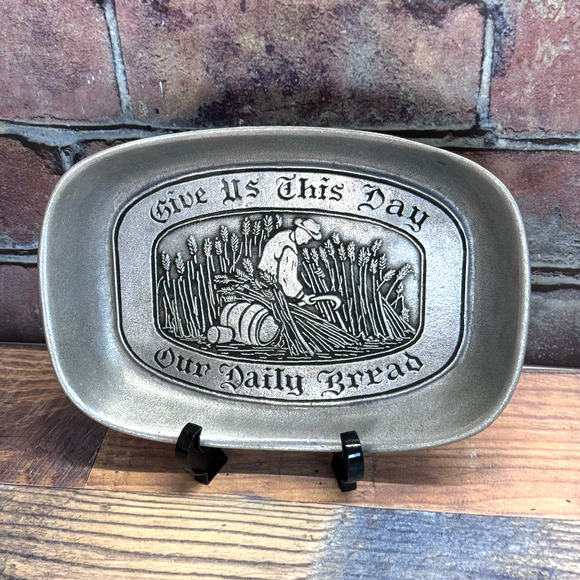 Vintage Wilton Armetale Pewter Give Us This Day Our Daily Bread Tray Platter - Picture 1 of 7